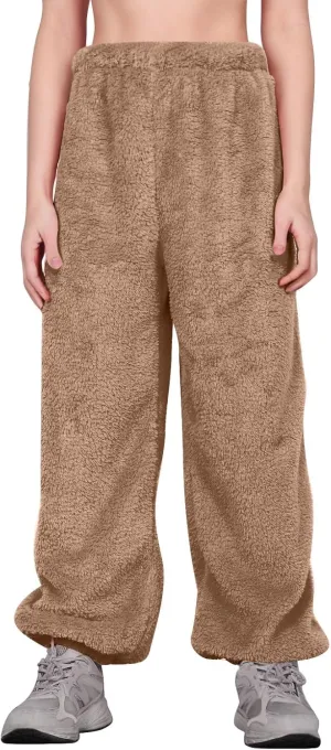 Fuzzy Pajama Pants for Women Plus Size Reversible Comfy Wide Leg Lounge Pants Winter Warm Soft Fluffy Fleece Pajamas