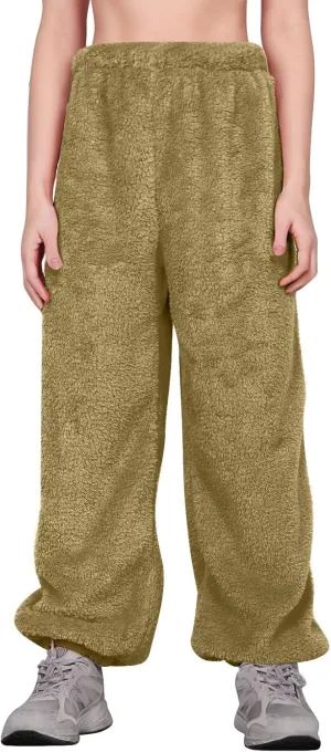 Fuzzy Pajama Pants for Women Plus Size Reversible Comfy Wide Leg Lounge Pants Winter Warm Soft Fluffy Fleece Pajamas