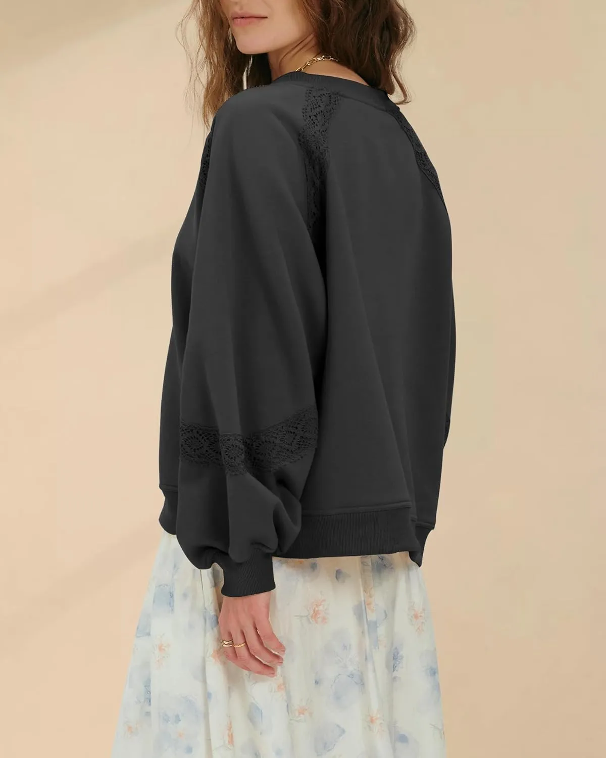 Gacaky Sweatshirt for Women Oversized Fleece Embroidered Crochet Hoodies Cropped Pullover Tops Comfy Fall Outfits Clothes
