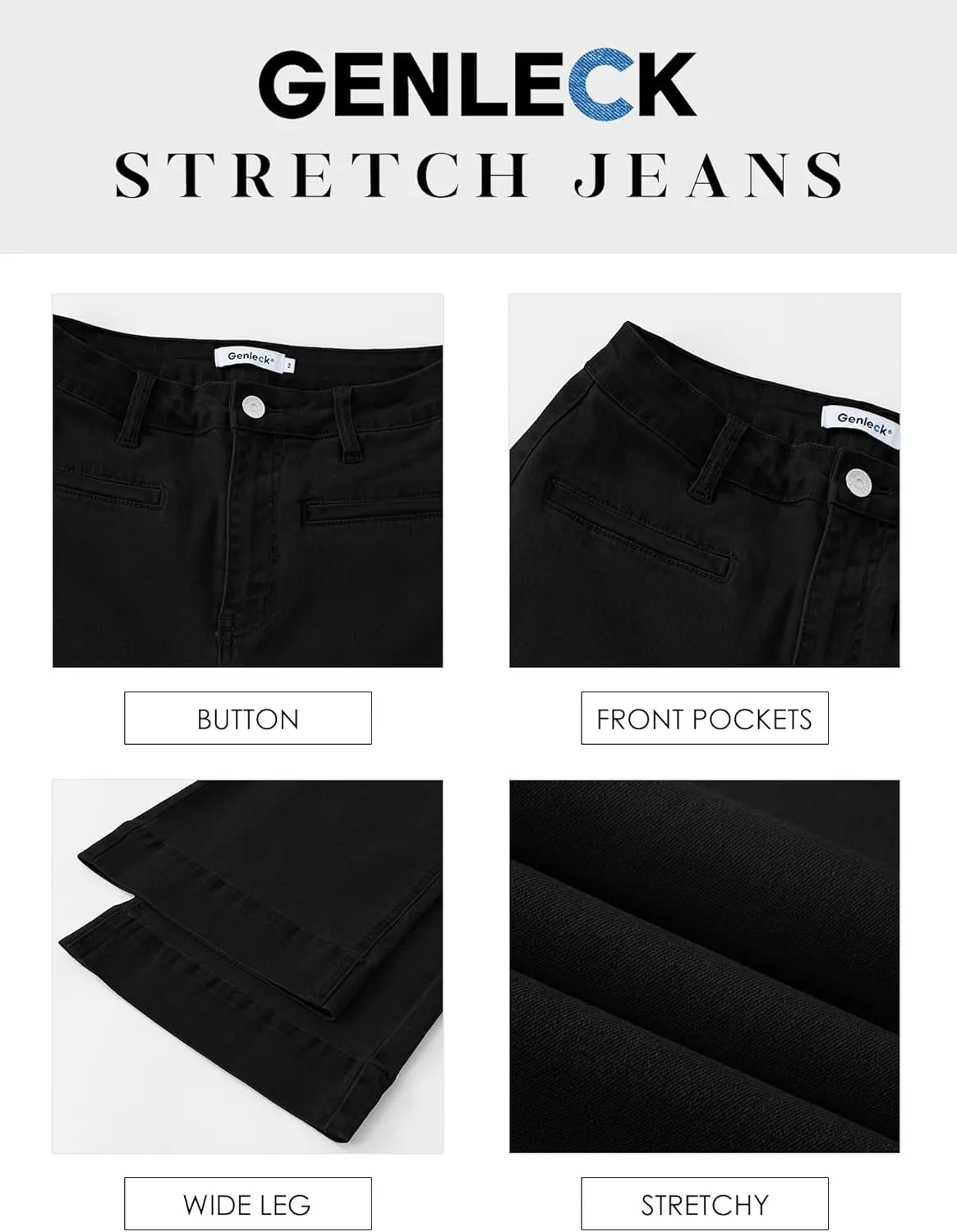 Genleck Ankle Wide Leg Jeans for Women High Waisted Boyfriend Stretchy Straight Trousers Pants with Pockets Trendy