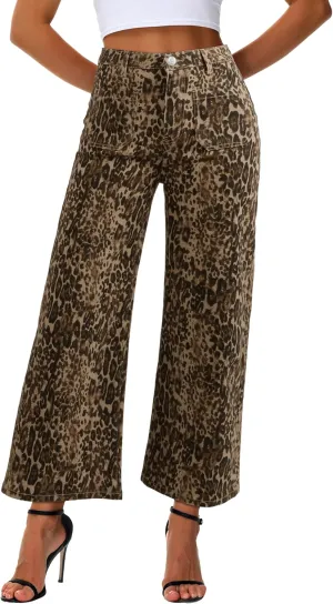 Genleck Women's Wide Leg Jeans – Trendy Cropped Loose Jeans High Waisted Stretchy Capri Denim Pants Baggy Trousers 2024