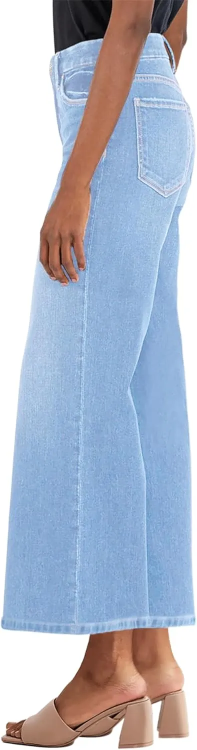 Genleck Women's Wide Leg Jeans – Trendy Cropped Loose Jeans High Waisted Stretchy Capri Denim Pants Baggy Trousers 2024
