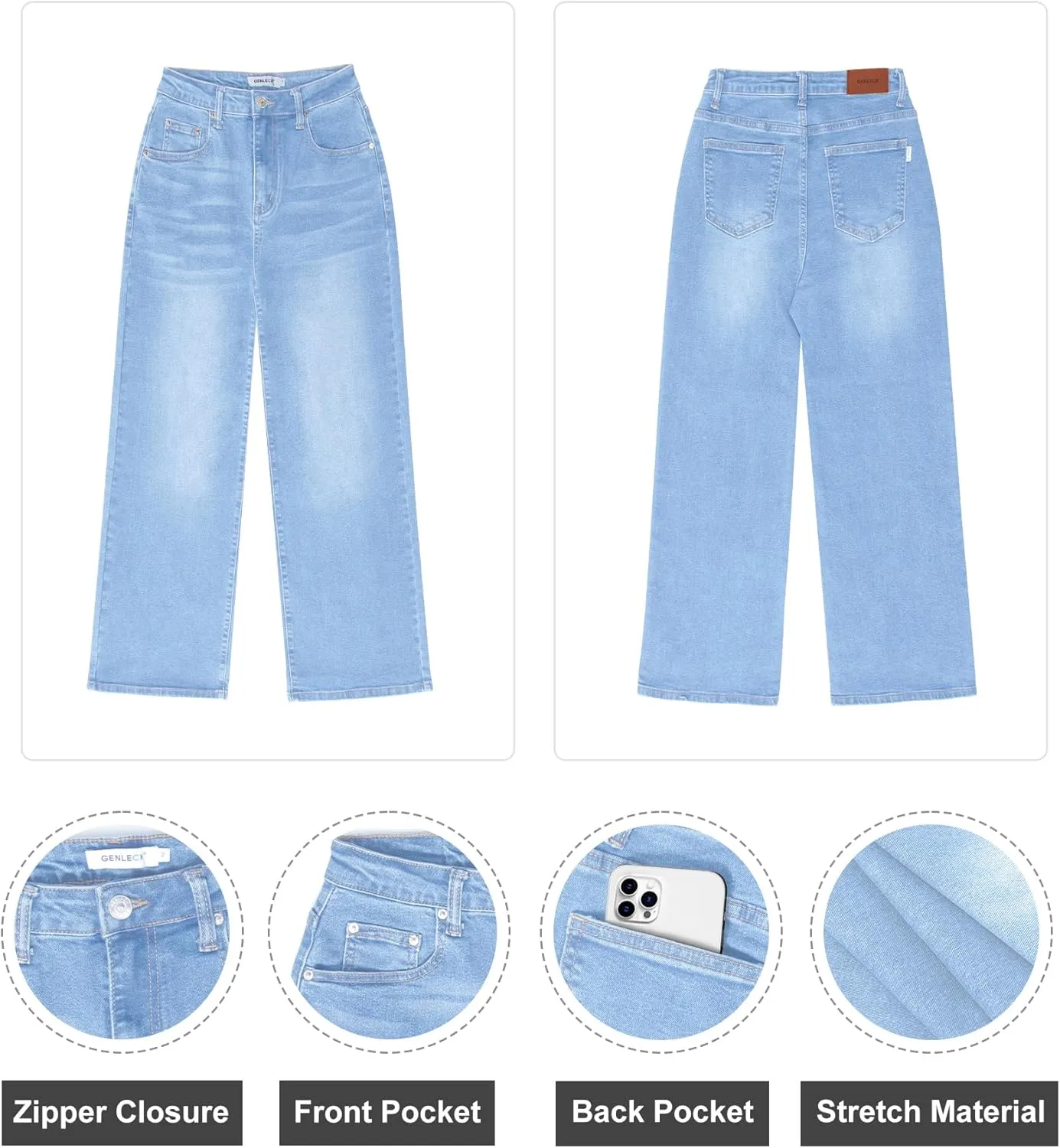 Genleck Women's Wide Leg Jeans – Trendy Cropped Loose Jeans High Waisted Stretchy Capri Denim Pants Baggy Trousers 2024