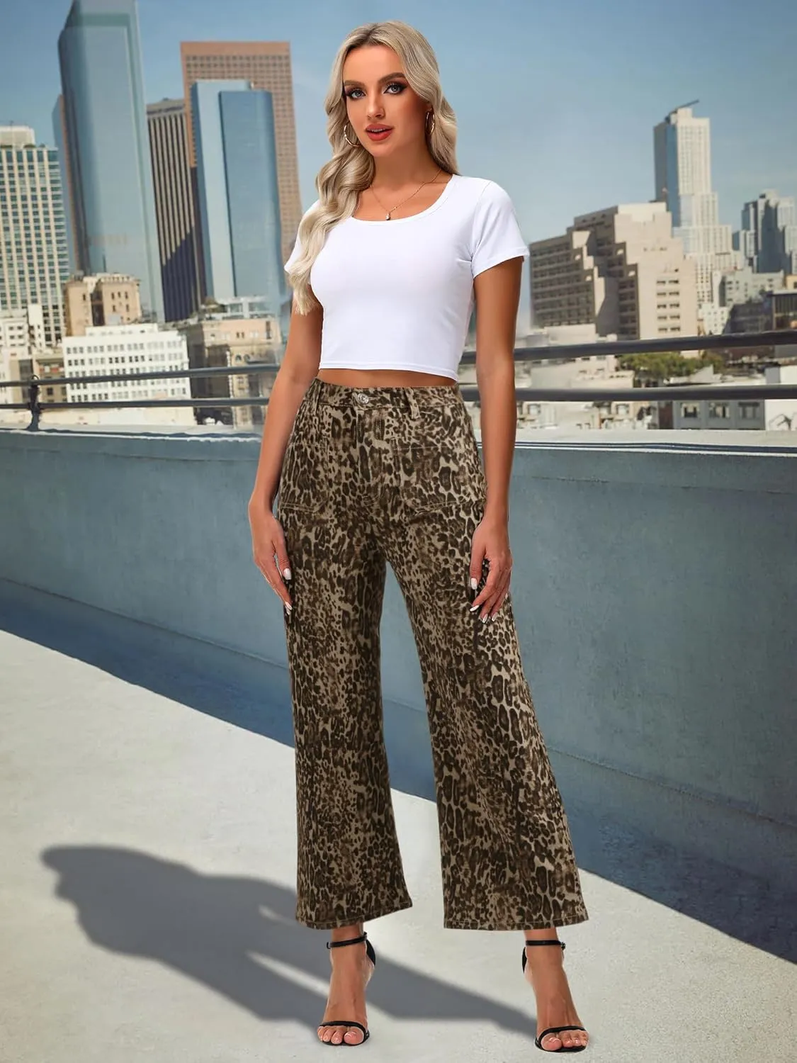 Genleck Women's Wide Leg Jeans – Trendy Cropped Loose Jeans High Waisted Stretchy Capri Denim Pants Baggy Trousers 2024