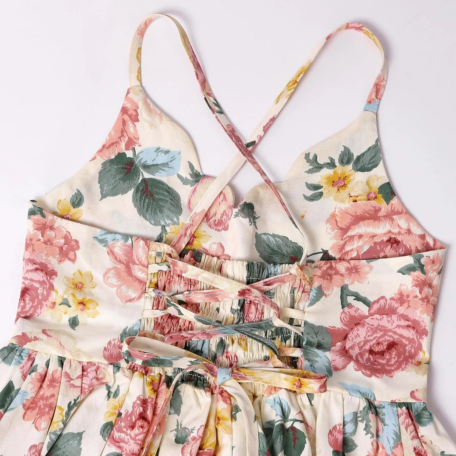 Girls Dress Toddler Girl Floral Print Dress Summer Knee Length Ruffle Halter Sleeveless Kids Casual Beach Tea Party Dresses