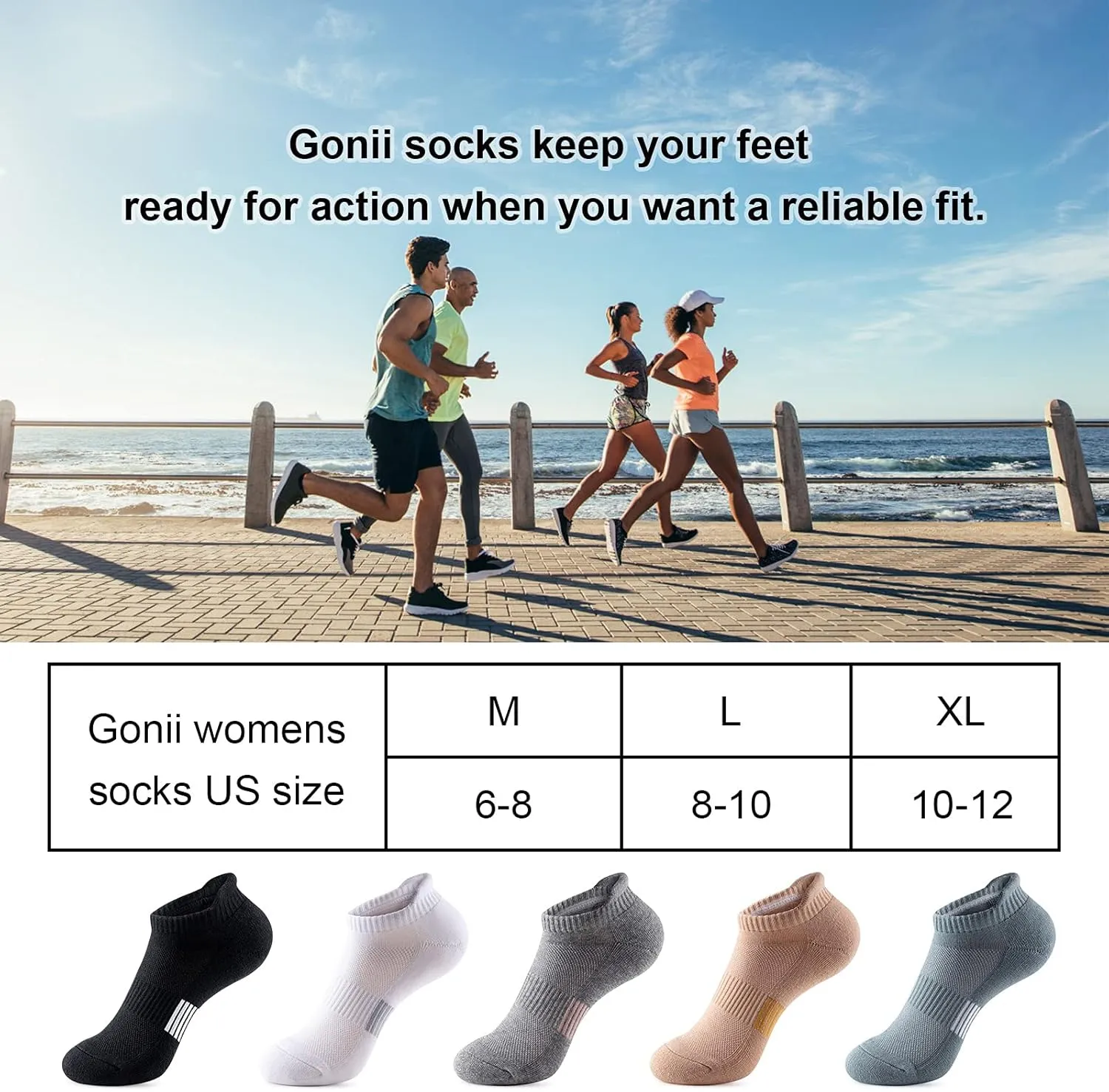 Gonii Ankle Socks Womens Running Athletic No Show Socks Cushioned 5-Pairs