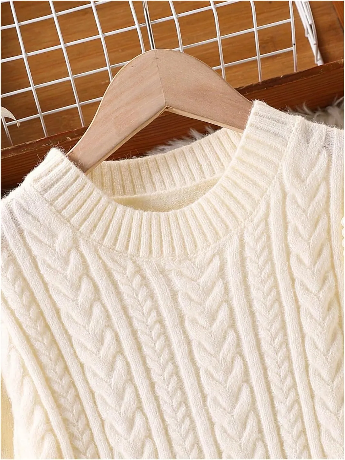 GORGLITTER Girl's Crewneck Long Sleeve Sweater Dress Drop Shoulder Cable Knit Midi Dresses