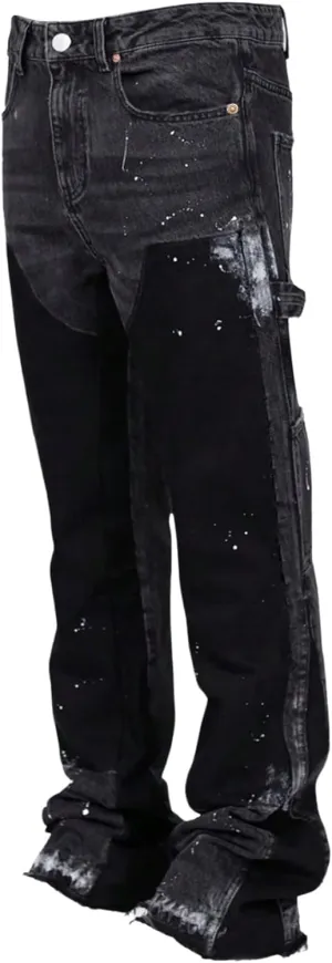 GORGLITTER Men's Stacked Jeans Patchwork Mid Rise Hip Hop Denim Pants