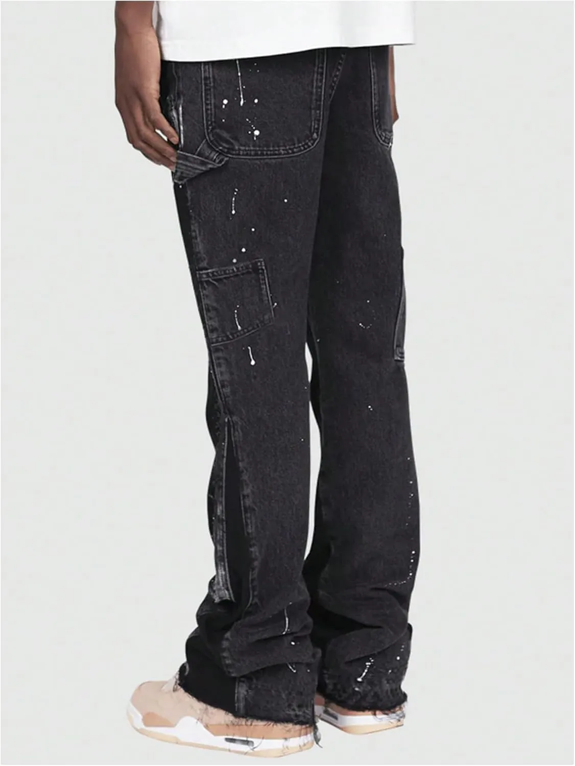 GORGLITTER Men's Stacked Jeans Patchwork Mid Rise Hip Hop Denim Pants