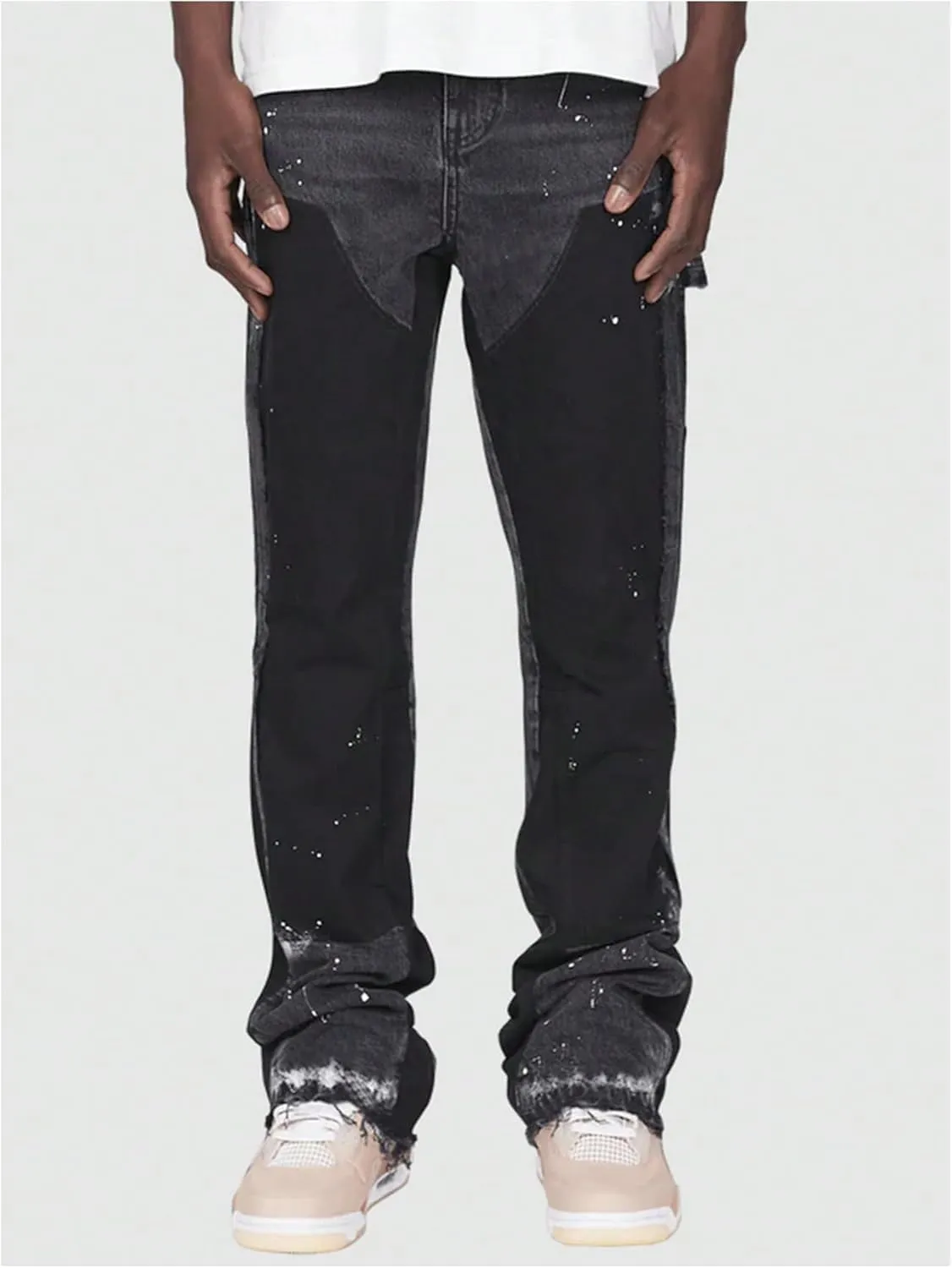GORGLITTER Men's Stacked Jeans Patchwork Mid Rise Hip Hop Denim Pants
