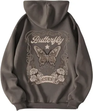 GORGLITTER Women's Flower Graphic Hoodie Hooded Sweatshirt Letter Print Long Sleeve Drawstring Pullover