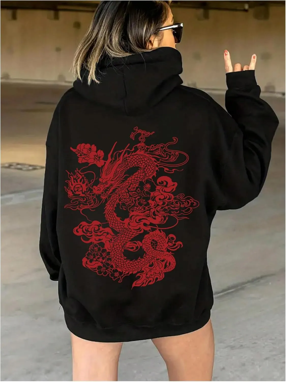GORGLITTER Women's Flower Graphic Hoodie Hooded Sweatshirt Letter Print Long Sleeve Drawstring Pullover