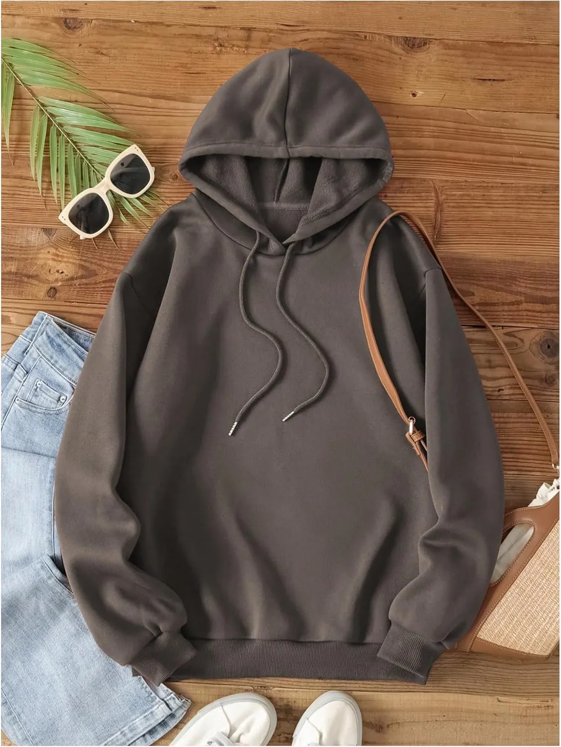GORGLITTER Women's Flower Graphic Hoodie Hooded Sweatshirt Letter Print Long Sleeve Drawstring Pullover
