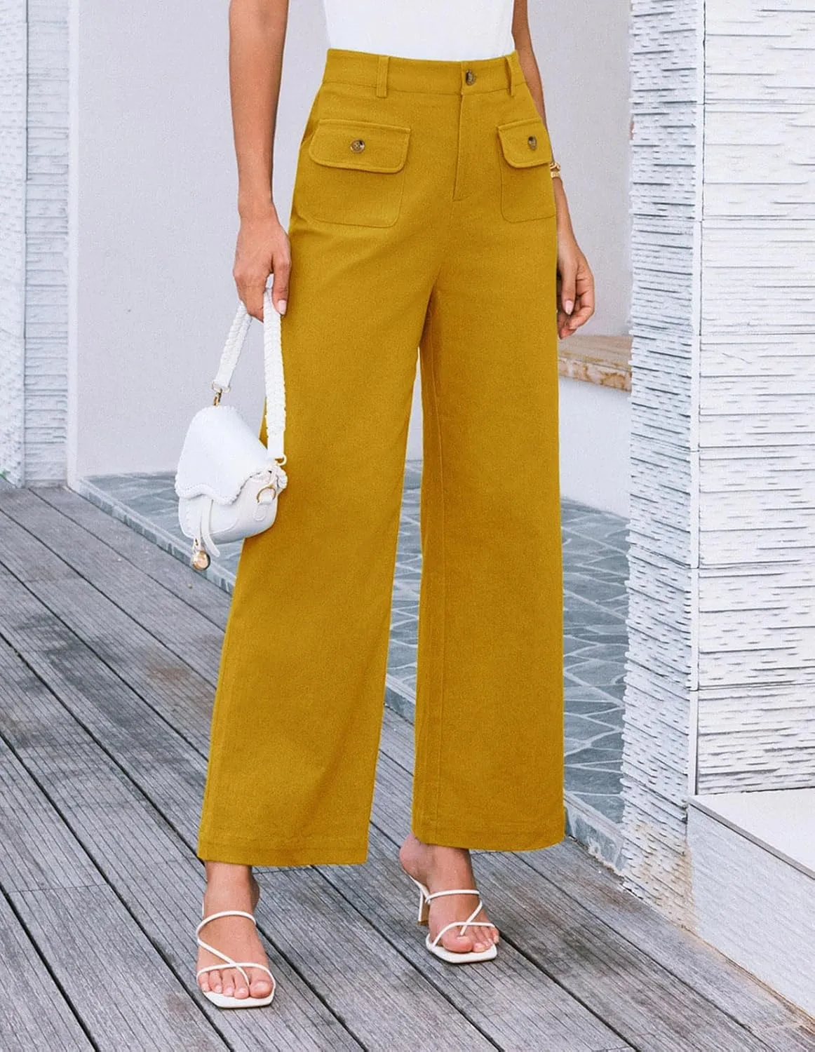 GRACE KARIN Women Wide Leg Pants High Waist Stretchy Pants Dressy Business Work Casual Trousers with Pockets