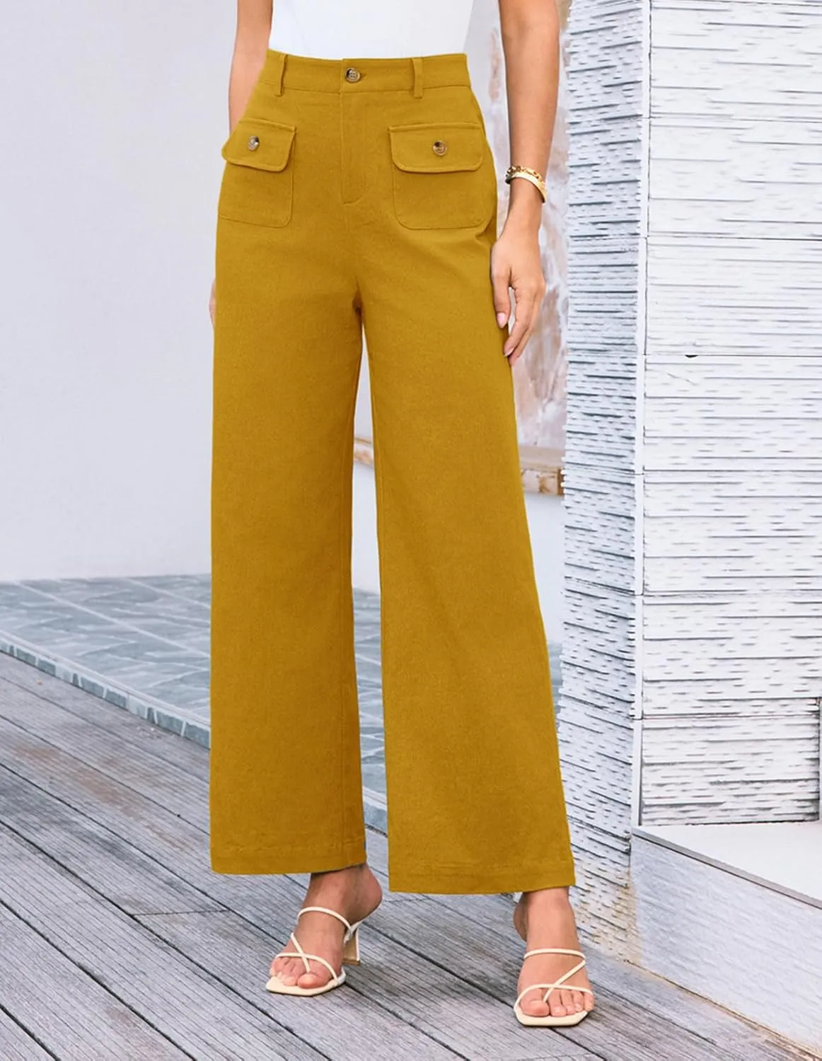 GRACE KARIN Women Wide Leg Pants High Waist Stretchy Pants Dressy Business Work Casual Trousers with Pockets
