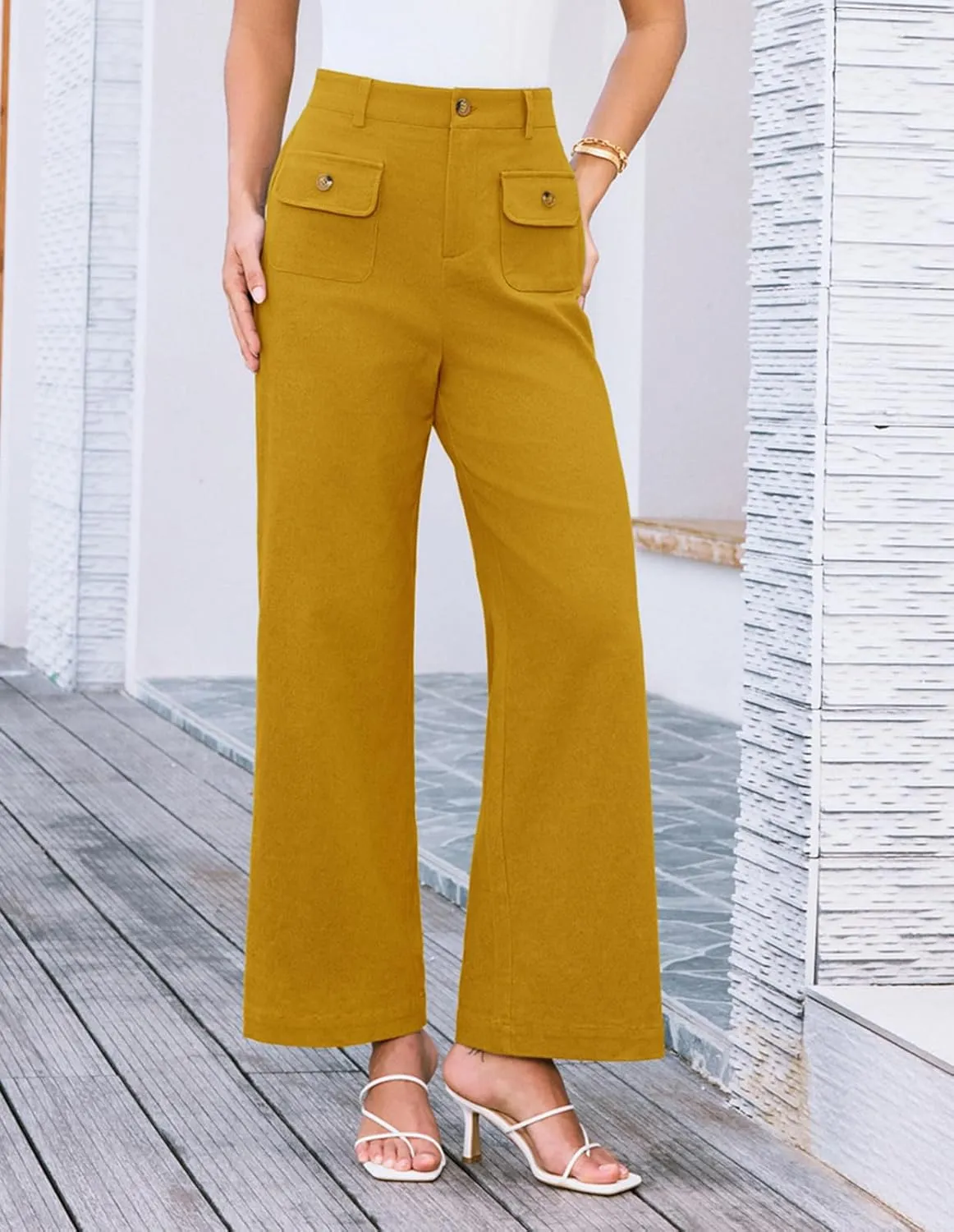 GRACE KARIN Women Wide Leg Pants High Waist Stretchy Pants Dressy Business Work Casual Trousers with Pockets