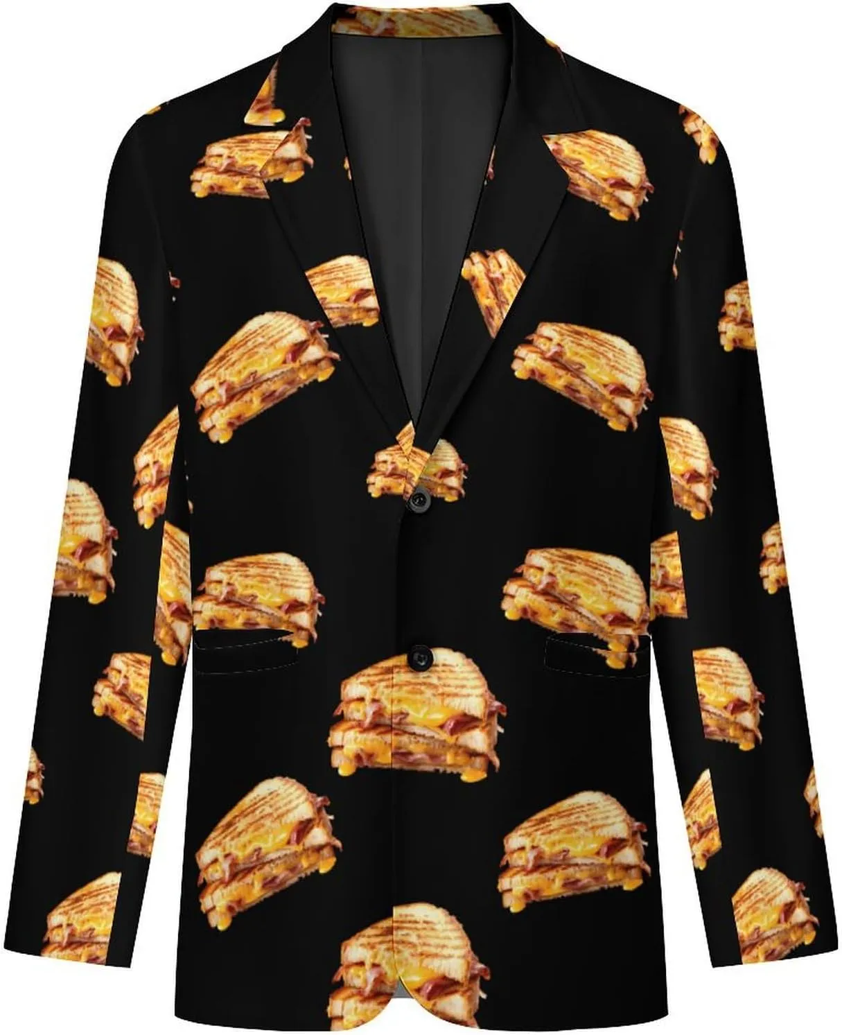 Grilled Cheese Sandwich Men's Blazers Jacket Slim Fit Business Sport Coat Two Buttons Casual Suit Jacket for Work Party