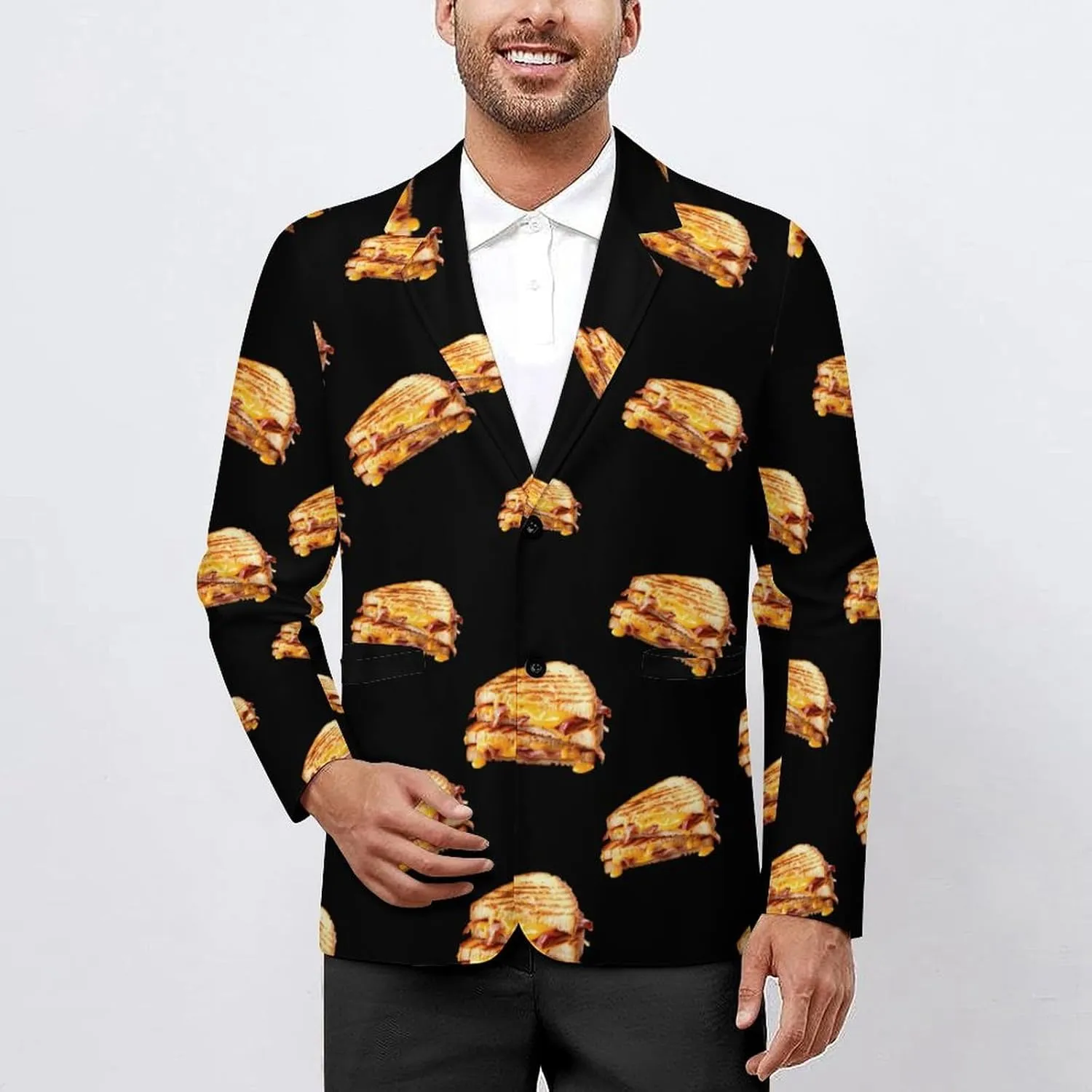 Grilled Cheese Sandwich Men's Blazers Jacket Slim Fit Business Sport Coat Two Buttons Casual Suit Jacket for Work Party