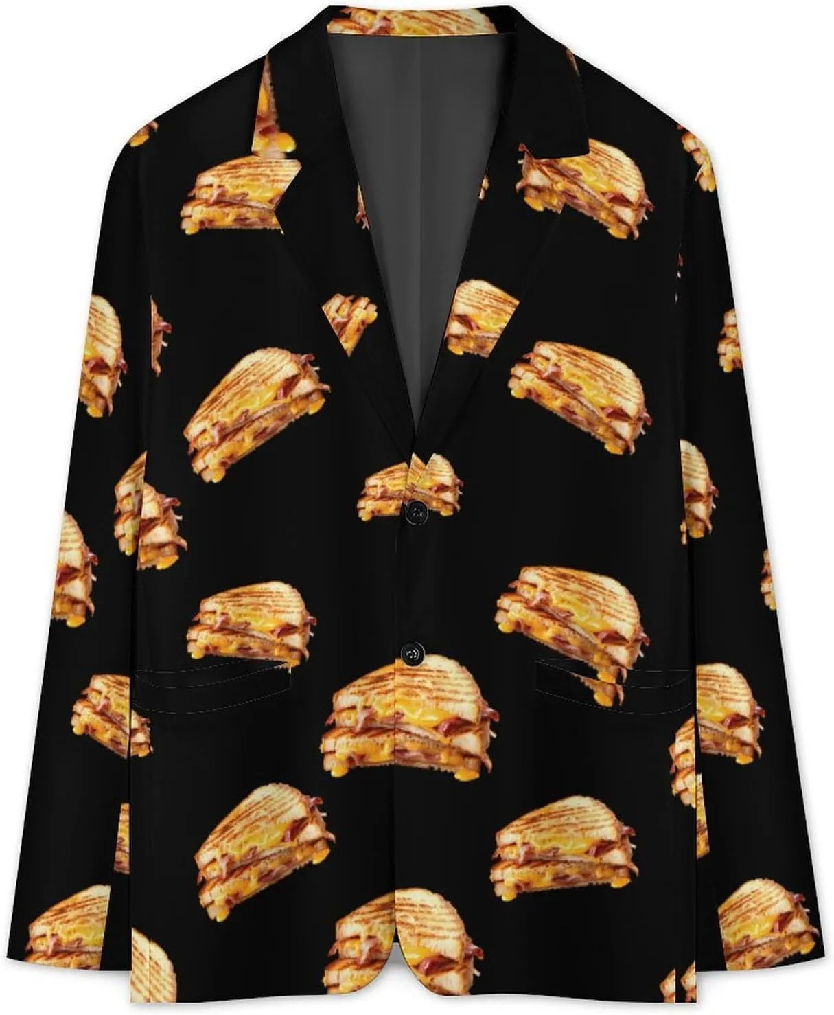 Grilled Cheese Sandwich Men's Blazers Jacket Slim Fit Business Sport Coat Two Buttons Casual Suit Jacket for Work Party
