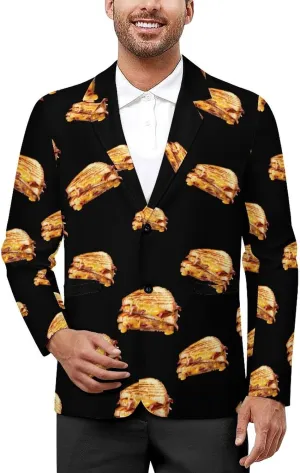Grilled Cheese Sandwich Men's Blazers Jacket Slim Fit Business Sport Coat Two Buttons Casual Suit Jacket for Work Party