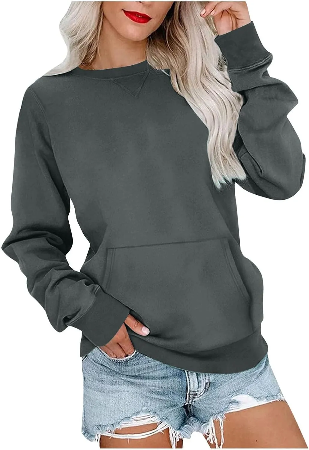 Gumipy Oversized Sweatshirt for Women Trendy Long Sleeve Crewneck Sweatshirts Sweater Casual Fleece Tunic Sweatshirts No Hood