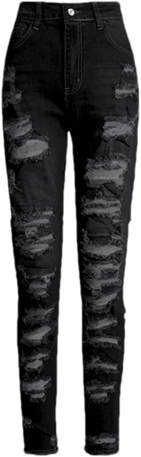 Hdhdeueh Women Distressed Denim Pants Slim Fit Skinny Jeans Stretch Pencil Pants