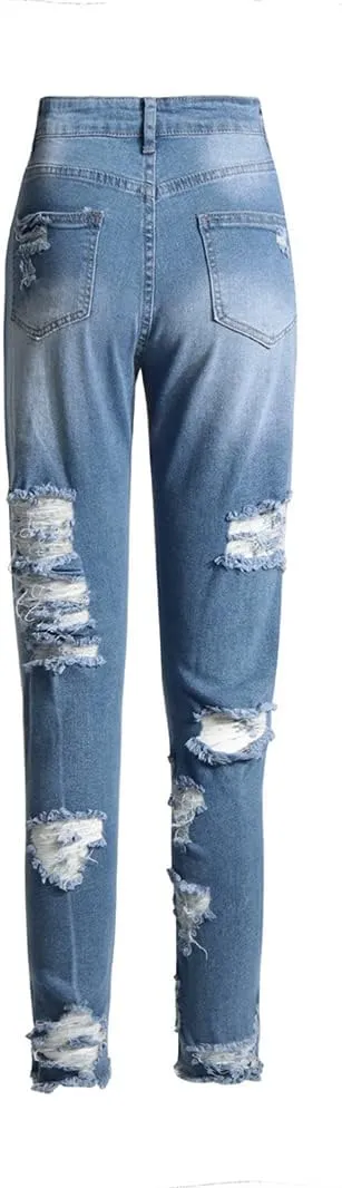 Hdhdeueh Women Distressed Denim Pants Slim Fit Skinny Jeans Stretch Pencil Pants