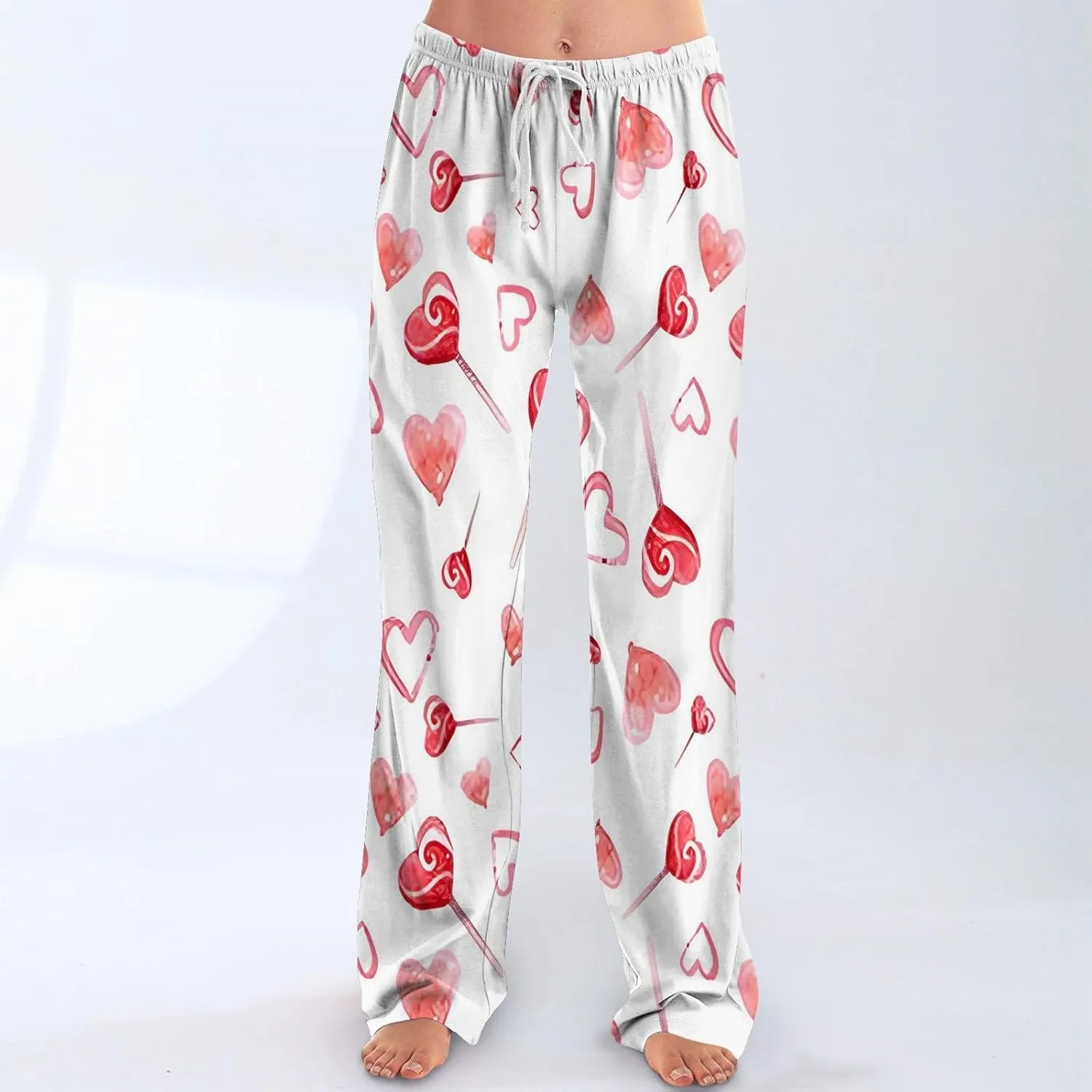 Heart Pajama Pants Stretchy Baggy Elastic Waist Valentines Pajama Pants Drawstring Loose Comfy Wide Leg Lounge Pants