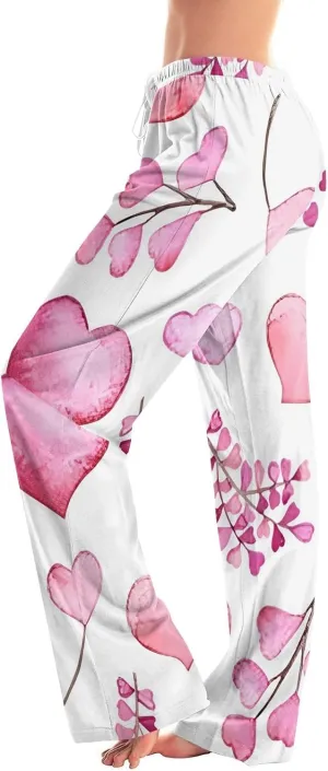 Heart Pajama Pants Stretchy Baggy Elastic Waist Valentines Pajama Pants Drawstring Loose Comfy Wide Leg Lounge Pants