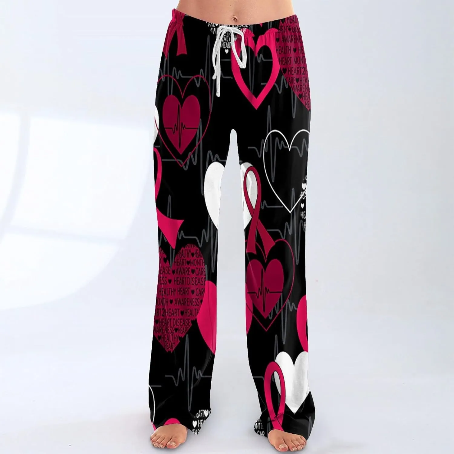 Heart Pajama Pants Stretchy Baggy Elastic Waist Valentines Pajama Pants Drawstring Loose Comfy Wide Leg Lounge Pants