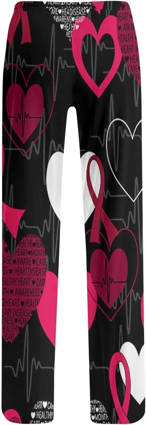 Heart Pajama Pants Stretchy Baggy Elastic Waist Valentines Pajama Pants Drawstring Loose Comfy Wide Leg Lounge Pants