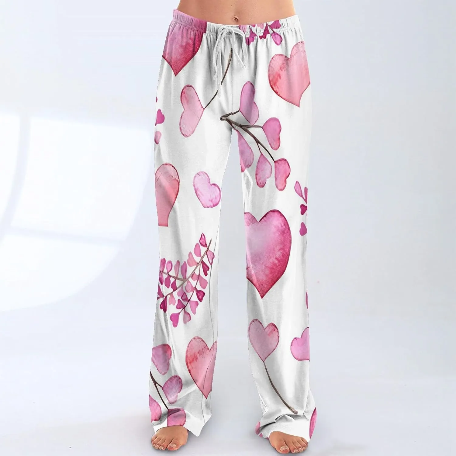 Heart Pajama Pants Stretchy Baggy Elastic Waist Valentines Pajama Pants Drawstring Loose Comfy Wide Leg Lounge Pants