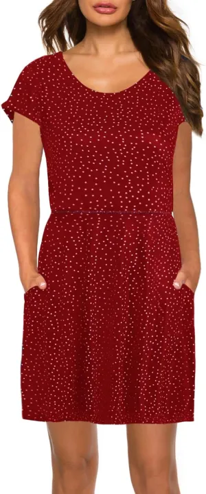 HELYO Women Casual T-Shirt Dress Short Sleeve Cotton Summer Soft Loose Swing Dresses with Pockets 812