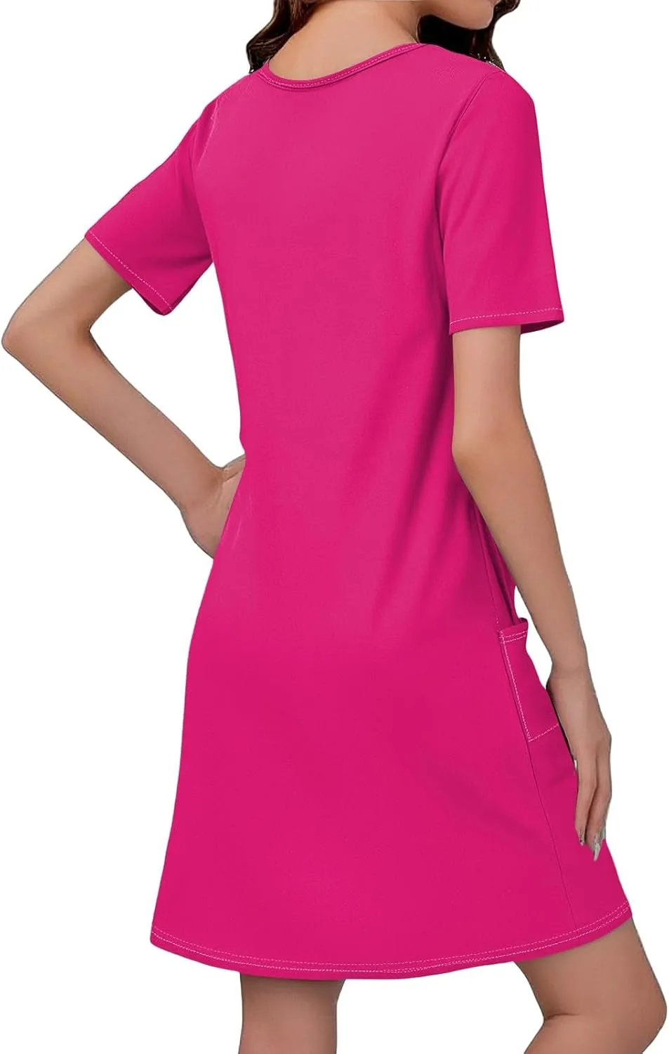 HHmei Summer Dresses for Women Loose V Neck Short Sleeve Casual T Shirt Dress Sundresses Swimsuit Coverup with Pockets
