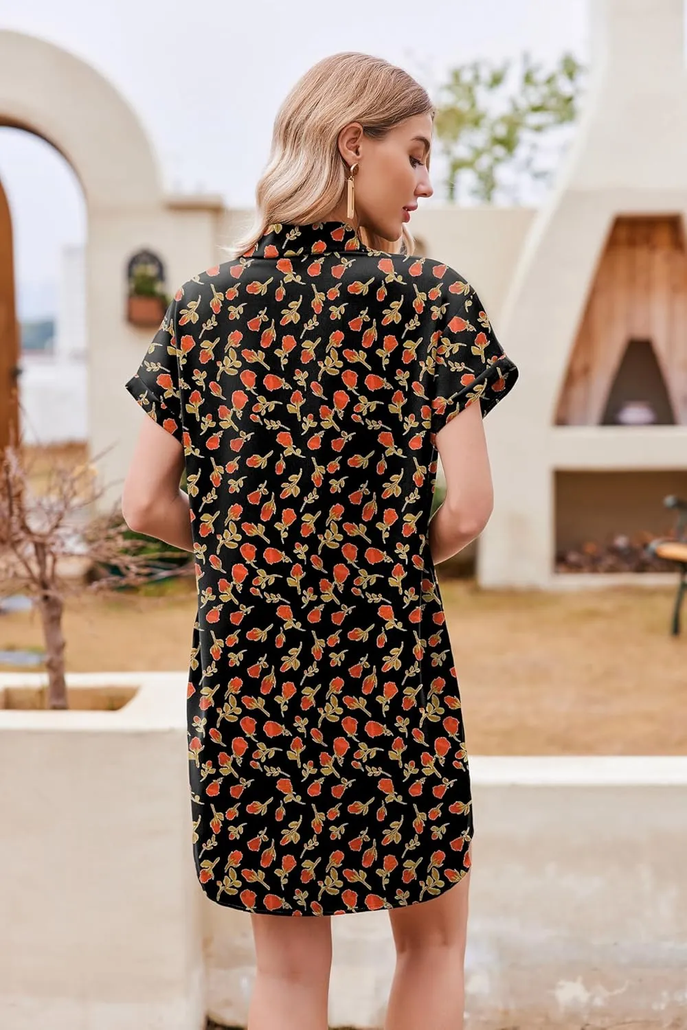 HOTOUCH Womens Summer Shirt Dress Short Sleeve Floral Shift Dresses Casual Loose Flowy Beach Sundress with Pockets
