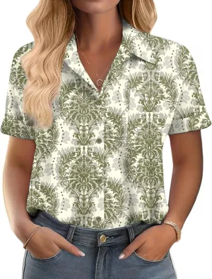 IN'VOLAND Womens Plus Size Shirts Short Sleeve Button Down Shirts V Neck Casual Blouses Tops