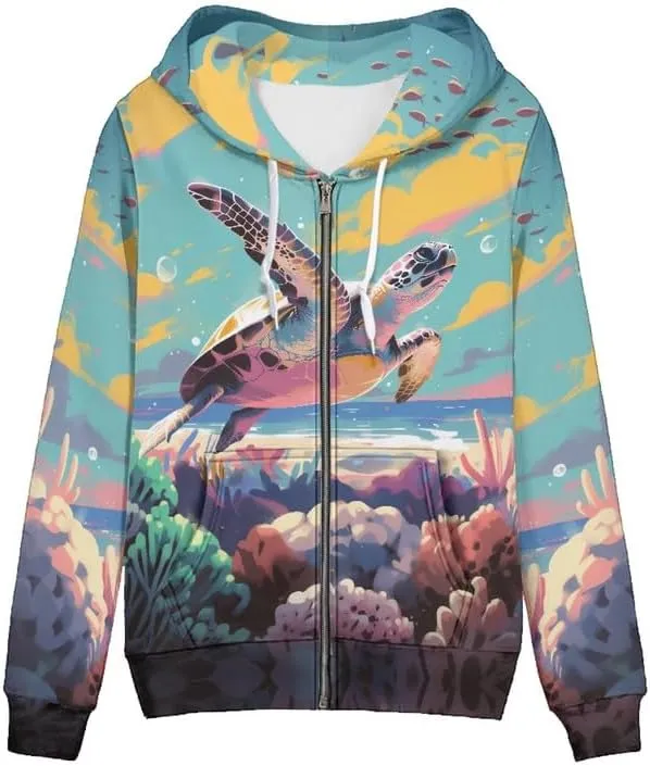 Irisjudy Bohemian Women's Zip-Front Hoodie Pocket, Tropical Plant Streetwear Oversized, Skull Coat Outfits Long Sleeve