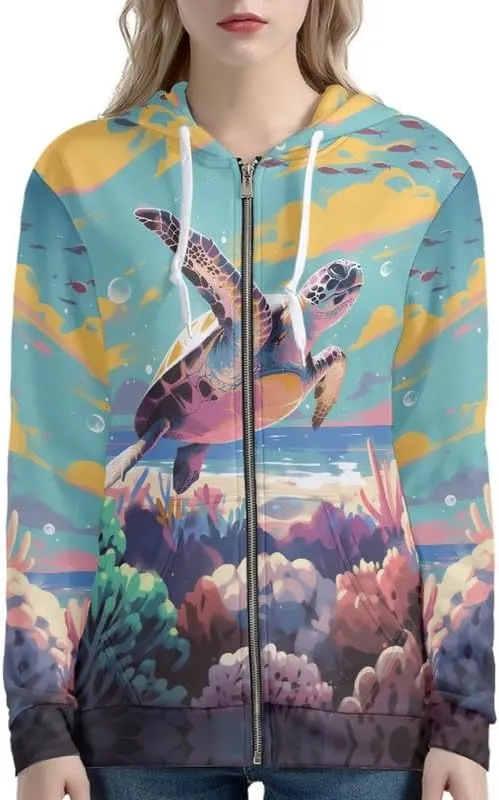 Irisjudy Bohemian Women's Zip-Front Hoodie Pocket, Tropical Plant Streetwear Oversized, Skull Coat Outfits Long Sleeve
