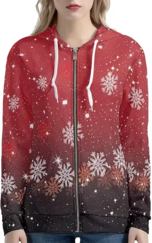 Irisjudy Christmas Snowflake Hoodies for Women Sunset Palm Trees Zip Up Sweatshirts Hooded Chinese Loong Fall Pullover Hoodie