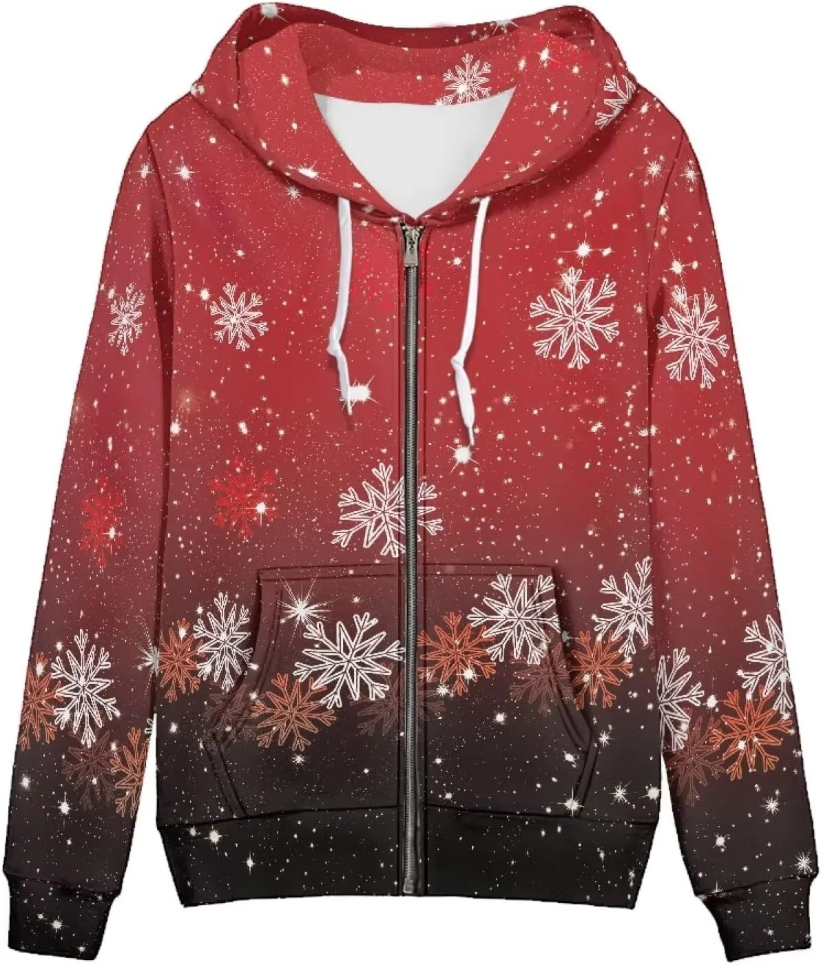 Irisjudy Christmas Snowflake Hoodies for Women Sunset Palm Trees Zip Up Sweatshirts Hooded Chinese Loong Fall Pullover Hoodie
