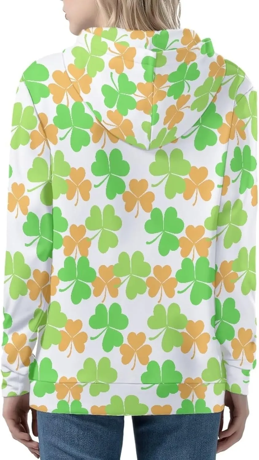 Irisjudy Folk Art Bird Flower Womens Oversized Sport Hoodies with Pocket St.Patrick Day Zip-up Hooded Sweatshirt Outdoor Coat