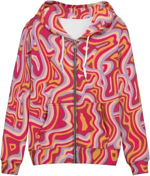 Irisjudy Women's Drawstring Zip up Pocket Hoodies, Vintage Flower Full-Zip Soft Jacket, Cute Spring Fall Pullover Coat XS-5XL