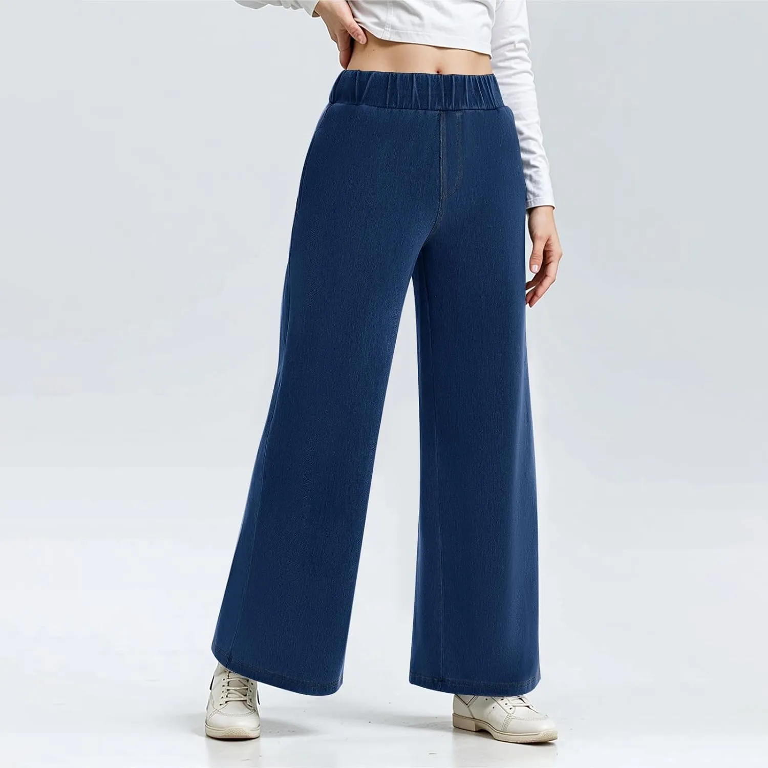 Jeans for Women Stretch High Waisted Wide Leg Jeans Baggy Straight Leg Tummy Control Pull On Denim Pants with Pockets