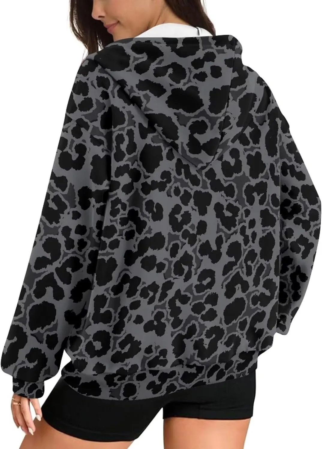 JEOCODY Zip Up Hoodie Women Oversized Hoodie Casual Long Sleeve Graphic Jackets with Pockets Zipper Drawstring
