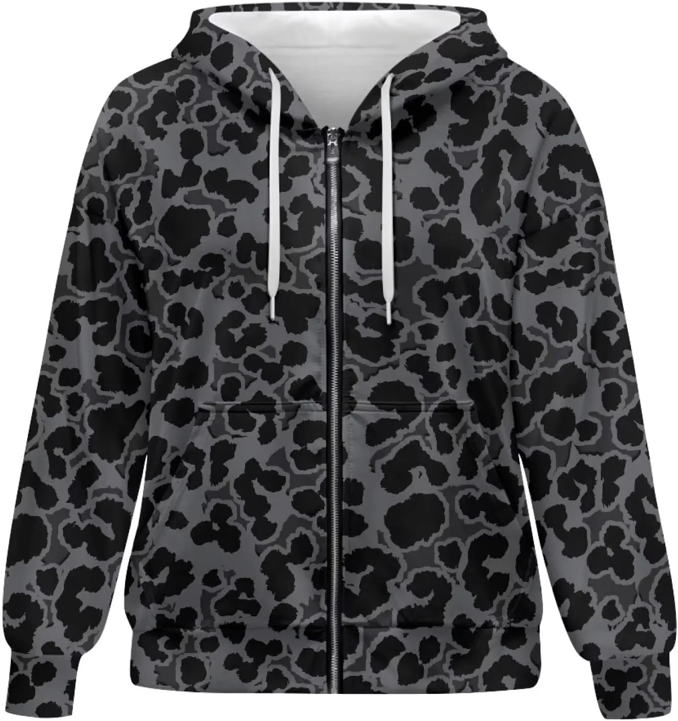 JEOCODY Zip Up Hoodie Women Oversized Hoodie Casual Long Sleeve Graphic Jackets with Pockets Zipper Drawstring