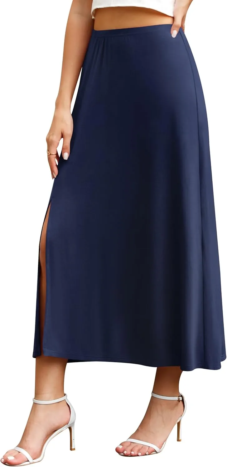 Jouica Womens Summer Casual Elegant Elastic High Waist Side Split Summer Beach Sexy Midi Skirt for Women 2024