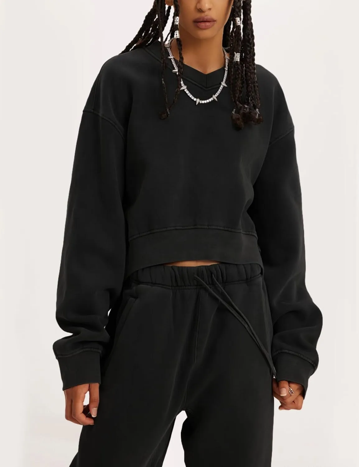 Kissonic Sweat Sets for Women 2 Piece Long Sleeve V Neck Pullover Drawstring Sweatpants Tracksuits Jogger Set