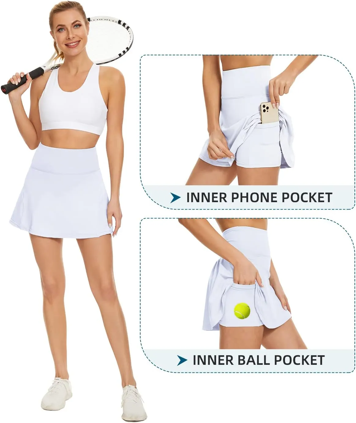 Komorebi Women's Tennis Skirt - High Waisted Pleated Golf Skorts with Pockets - Athletic Workout Skirt