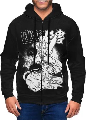 Koury Anime Yu Yu Hakusho Mens Hoodie Fashion Full Zip Hooded Long Sleeve Sweatshirt