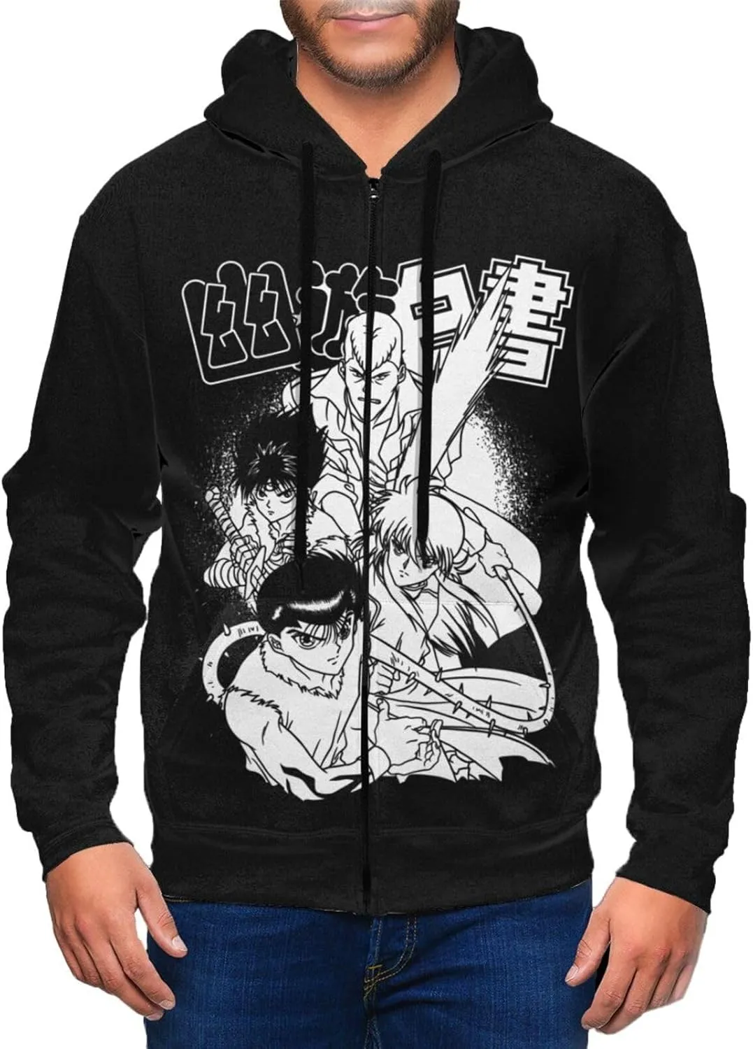 Koury Anime Yu Yu Hakusho Mens Hoodie Fashion Full Zip Hooded Long Sleeve Sweatshirt